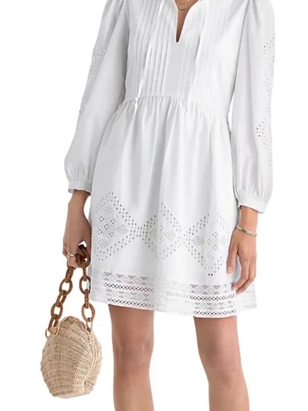 Vineyard Vines Nora White Eyelet V-Neck  puff sleeves Mini Dress SZ L NWT resort
